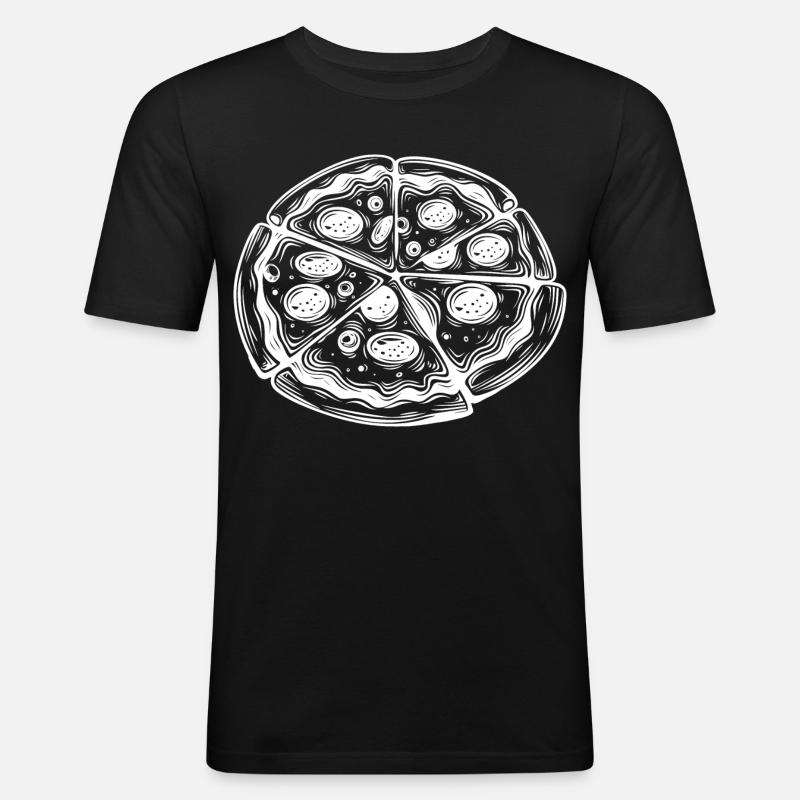 Pizza Zeichnung - Männer Slim Fit T-Shirt - Schwarz