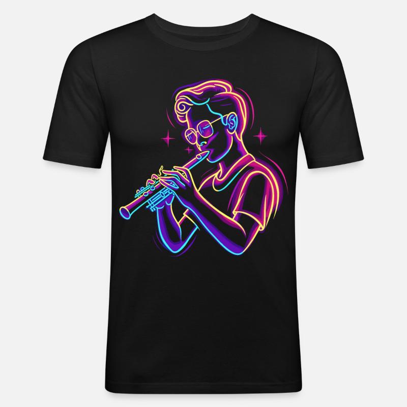 Flöte Junge Grafik Synthwave - Männer Slim Fit T-Shirt - Schwarz
