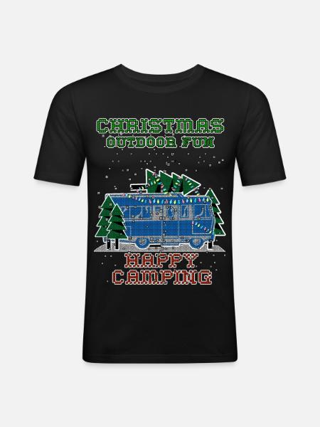 christmas Camping - Männer Slim Fit T-Shirt - Schwarz