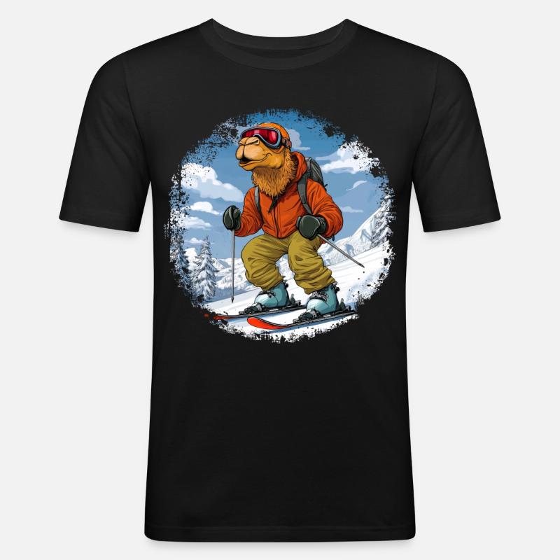 Kamel Skifahrer - Männer Slim Fit T-Shirt - Schwarz