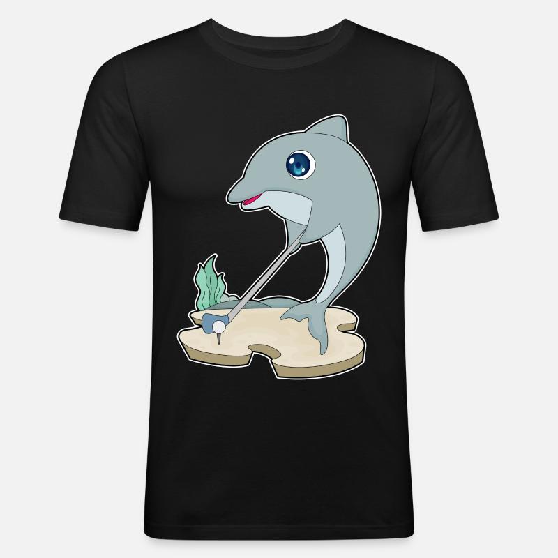 Delfin Golf Golfschläger - Männer Slim Fit T-Shirt - Schwarz
