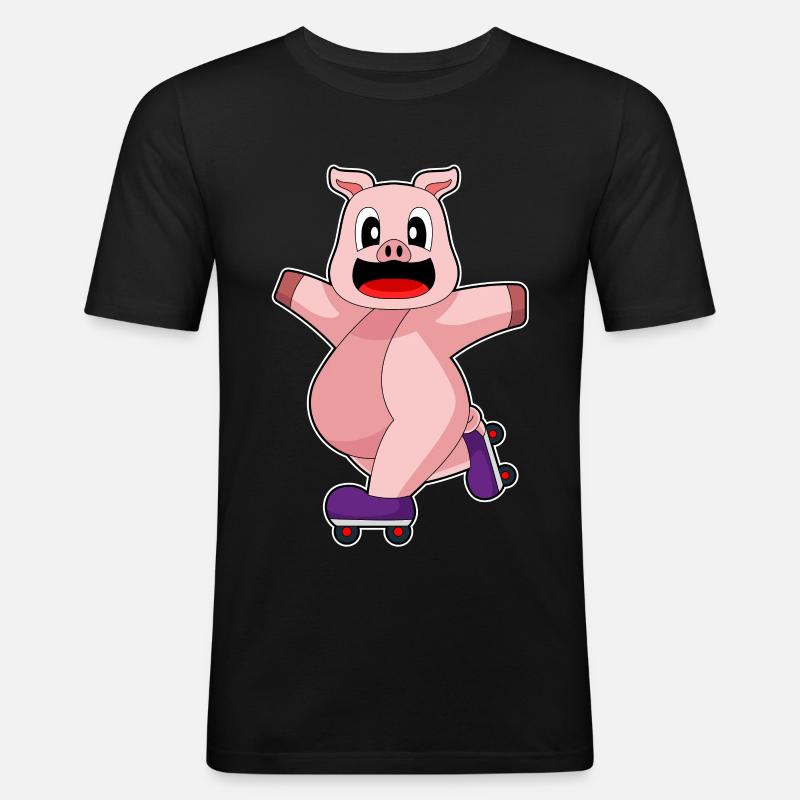Schwein Inline skating Rollschuhe - Männer Slim Fit T-Shirt - Schwarz