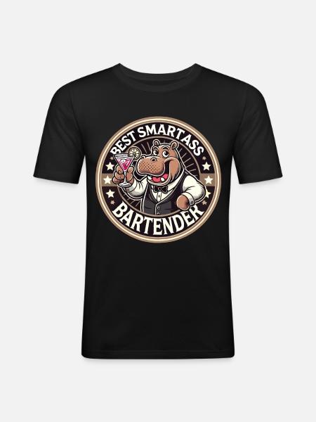 Bartender Barman Hippopotamus Hippopotamus Gift - Men's Slim Fit T-Shirt - black