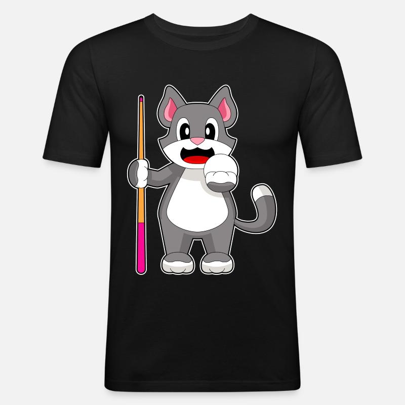 Katze Billiard Queue - Männer Slim Fit T-Shirt - Schwarz