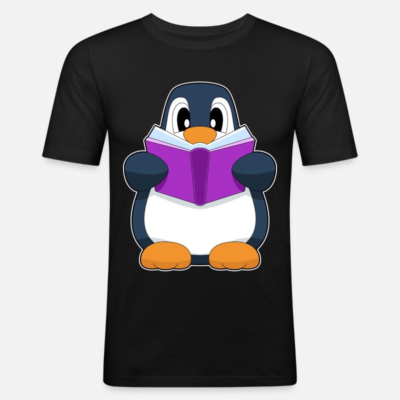 Pinguin Nerd Buch - Männer Slim Fit T-Shirt - Schwarz