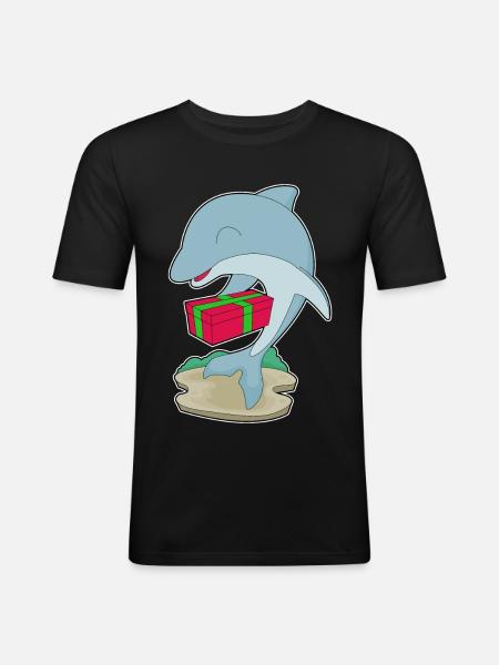 Dolphin Christmas Package - Men's Slim Fit T-Shirt - black