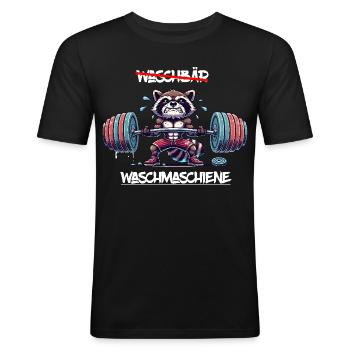 Waschbär beim Gewichtheben | Lustiges Gym Animal  - Männer Slim Fit T-Shirt - Schwarz - Vorne - Nik (191cm)