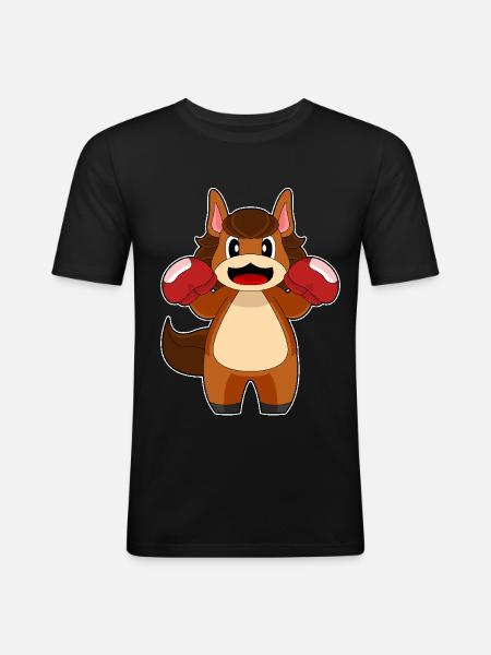 Pferd Boxer Boxhandschuhe Boxen - Männer Slim Fit T-Shirt - Schwarz