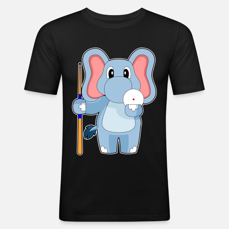 Elefant Billiard Queue - Männer Slim Fit T-Shirt - Schwarz