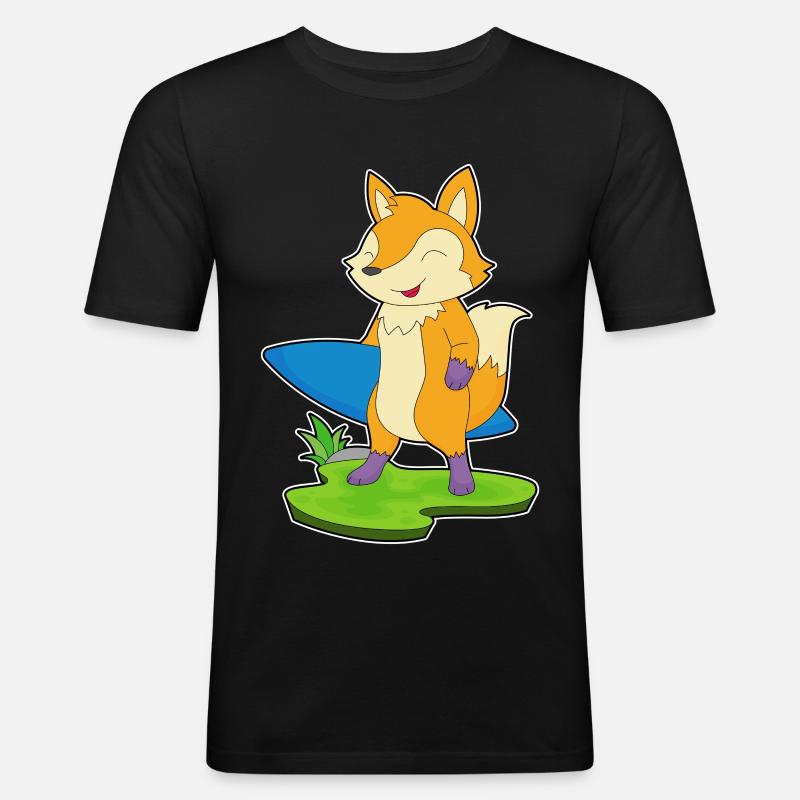 Fuchs Surfer Surfbrett - Männer Slim Fit T-Shirt - Schwarz