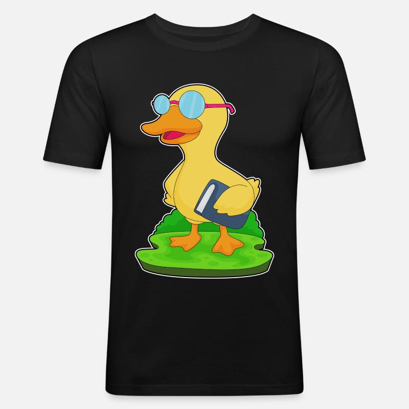 Ente Nerd Buch Brille - Männer Slim Fit T-Shirt - Schwarz