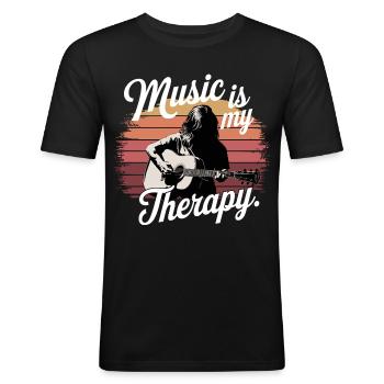 Music is My Therapy Notenschlüssel Musikfans und - Männer Slim Fit T-Shirt - Schwarz - Vorne - Nik (191cm)