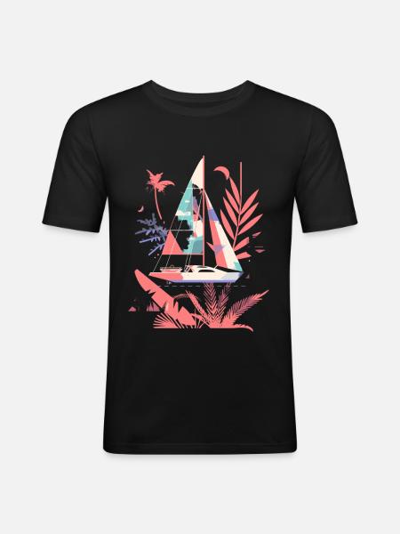 Sailboat Cartoon Style - Men's Slim Fit T-Shirt - black