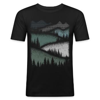 Natur Berge Wandern Wald Minimalistisch Geschenk - Männer Slim Fit T-Shirt - Schwarz - Vorne - Nik (191cm)