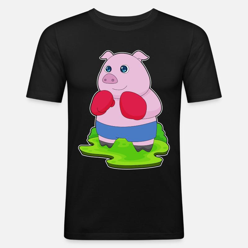 Schwein Boxer Boxhandschuhe Boxen - Männer Slim Fit T-Shirt - Schwarz