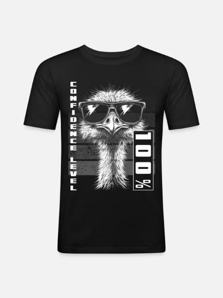 Confident Ostrich Bird Sunglasses Gift - Men's Slim Fit T-Shirt - black