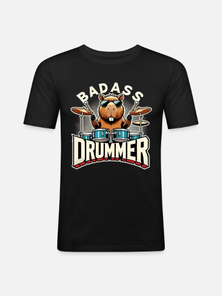 Badass Drummer Capybara cool gift - Men's Slim Fit T-Shirt - black