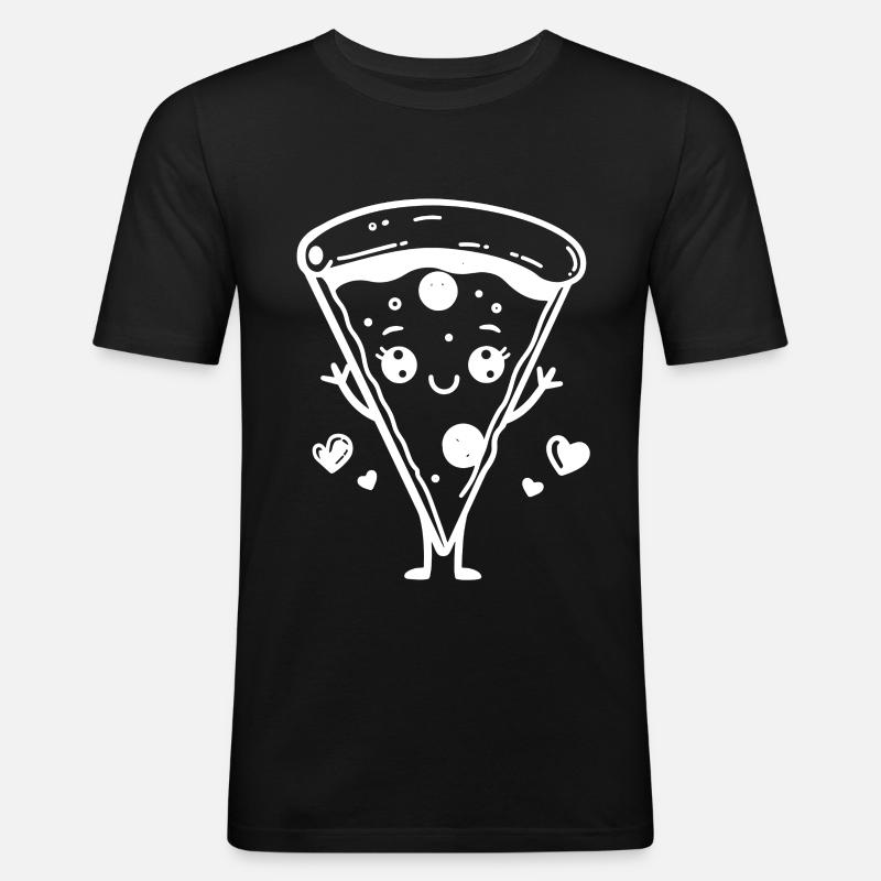 Pizza Comic Stil - Männer Slim Fit T-Shirt - Schwarz