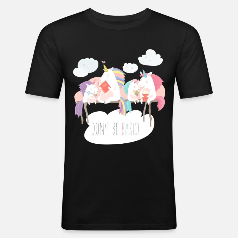 Einhorn don't be basic statement - Männer Slim Fit T-Shirt - Schwarz