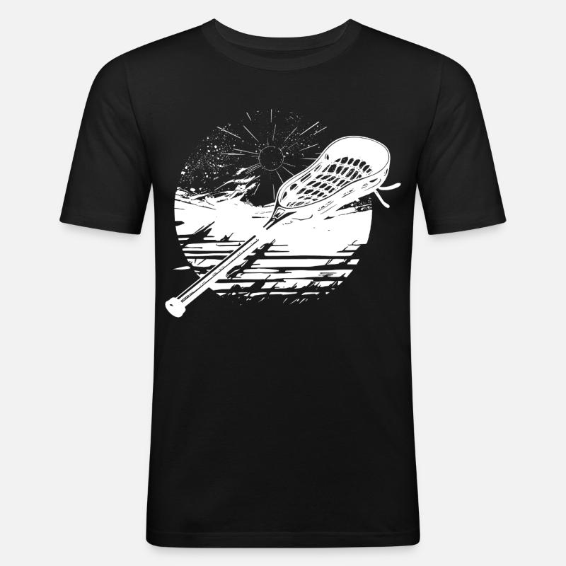 Lacrosse Schläger Grafik - Männer Slim Fit T-Shirt - Schwarz