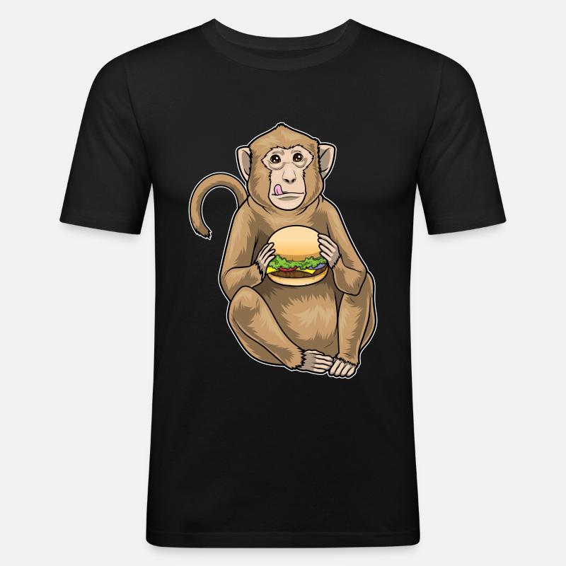 Affe Cheeseburger - Männer Slim Fit T-Shirt - Schwarz