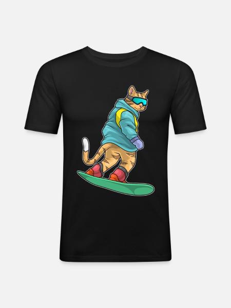 Cat Snowboarder Snowboard - Men's Slim Fit T-Shirt - black