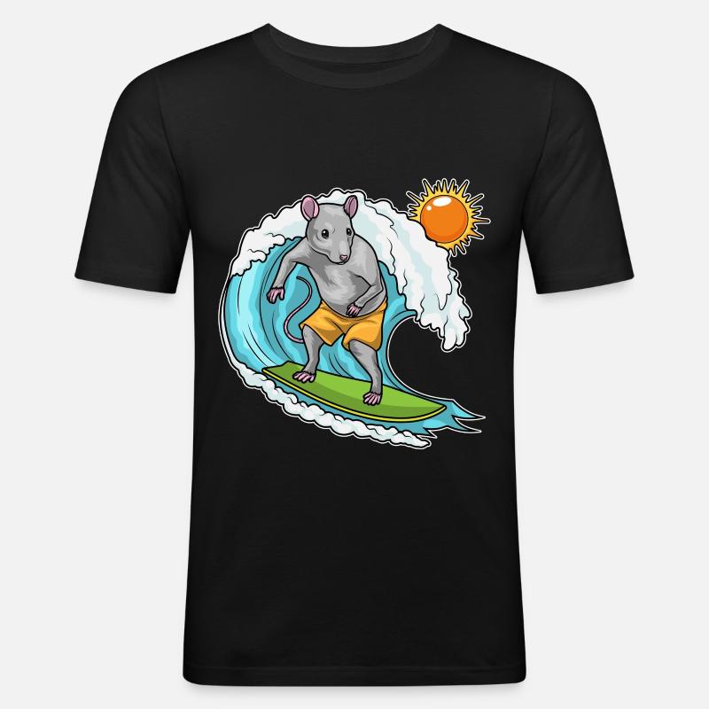 Ratte Sommer Surfer - Männer Slim Fit T-Shirt - Schwarz