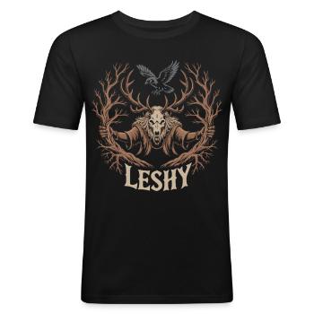 Leshy | Erdelement Waldwächter - Männer Slim Fit T-Shirt - Schwarz - Vorne - Nik (191cm)