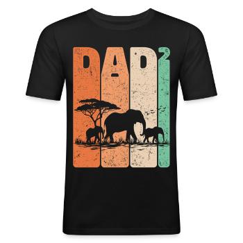Retro Elefanten Design Dad Hoch 2 Väter Geschenk - Männer Slim Fit T-Shirt - Schwarz - Vorne - Nik (191cm)