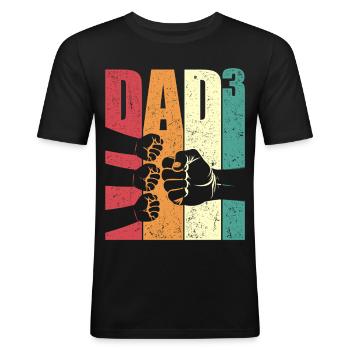 Dad Hoch 3 Fist Bump Drei Kinder Vatertag Geschenk - Männer Slim Fit T-Shirt - Schwarz - Vorne - Nik (191cm)