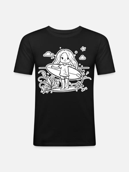 Surfeuse fille dessin animé - T-shirt près du corps Homme - noir