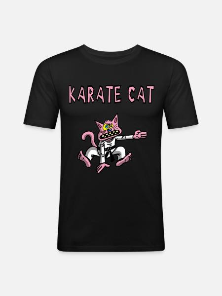 Karaté et chat rose - T-shirt près du corps Homme - noir