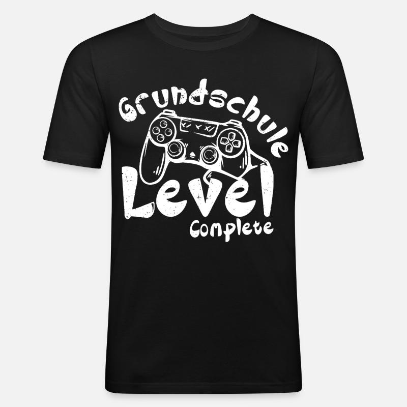 Grundschule Level Complete - Männer Slim Fit T-Shirt - Schwarz