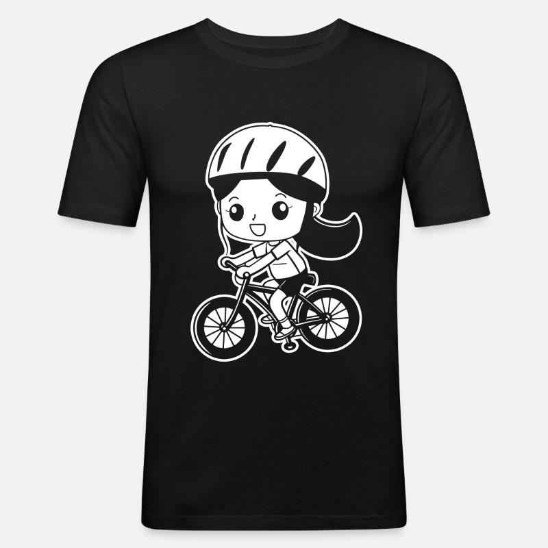 Radfahrerin Comic Stil - Männer Slim Fit T-Shirt - Schwarz