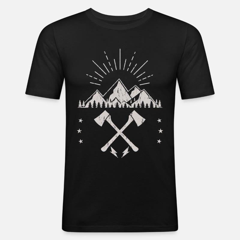 Rugged Mountain Sunrise Axe Emblem - Men's Slim Fit T-Shirt - black