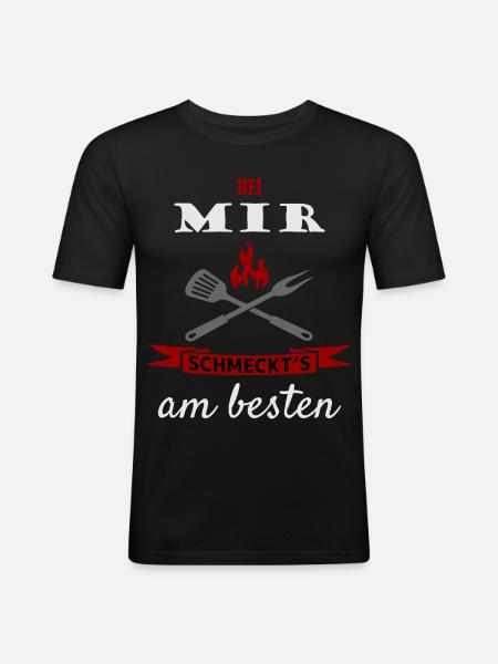 Bei mir schmeckt's am besten - Männer Slim Fit T-Shirt - Schwarz