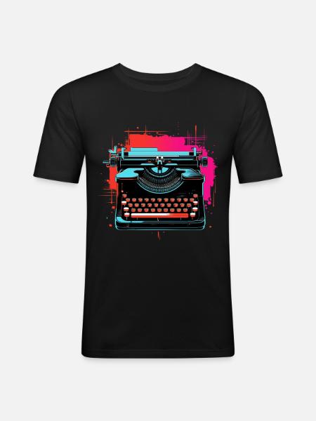 Machine à écrire Retrowave - T-shirt près du corps Homme - noir