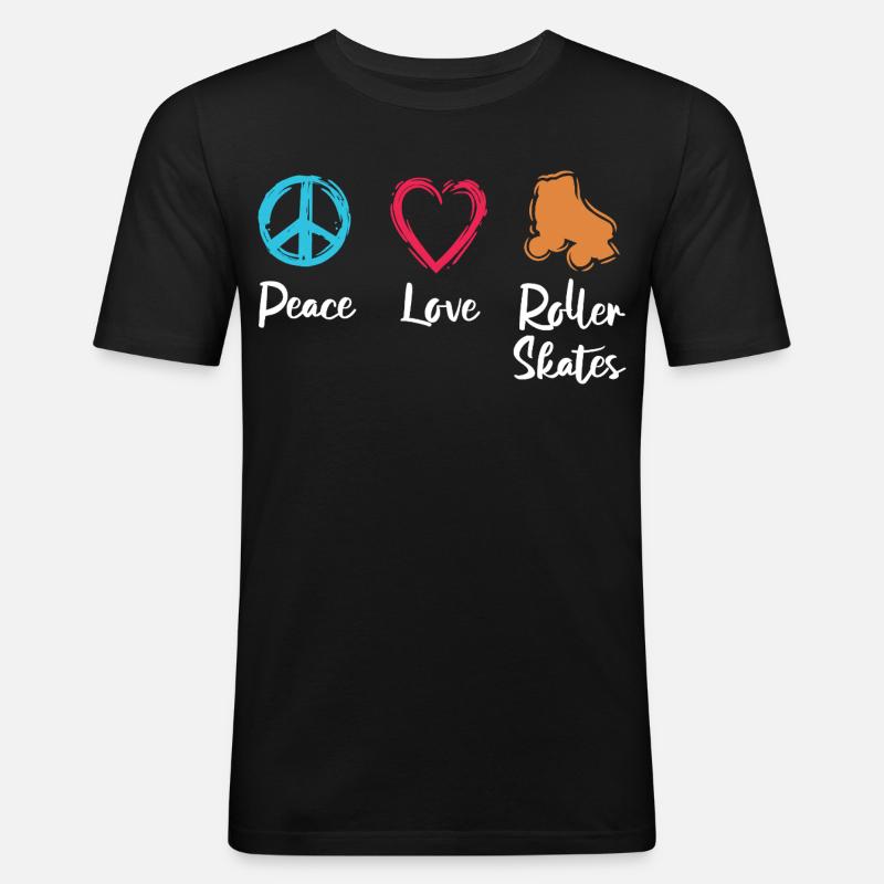 Frieden Liebe Rollerskates - Männer Slim Fit T-Shirt - Schwarz