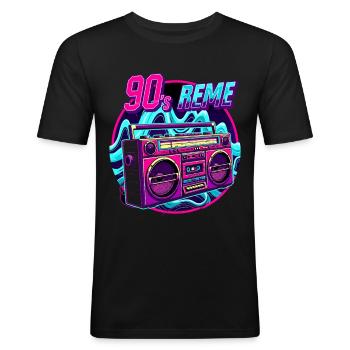 90s - Neon Boombox Retro Musik Style - Männer Slim Fit T-Shirt - Schwarz - Vorne - Nik (191cm)