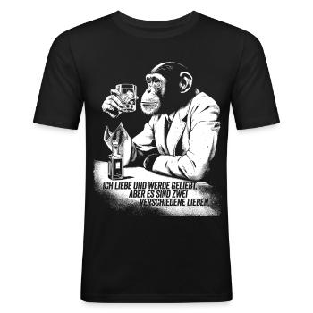 Humorvoller Affe mit Trinkglas - Männer Slim Fit T-Shirt - Schwarz - Vorne - Nik (191cm)