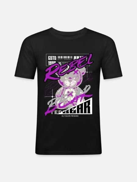 Rebel Bear Streetwear Shirt Graffiti Teddy Bär - Men's Slim Fit T-Shirt - black
