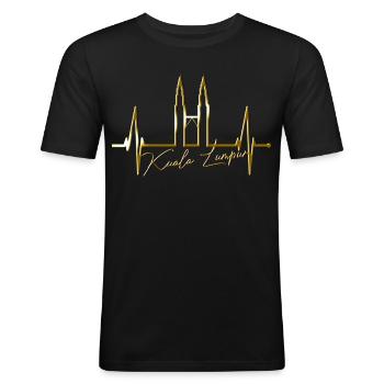 Kuala Lumpur Skyline Heartbeat Malaisie Amour KLCC - T-shirt près du corps Homme - noir - Devant - Nik (191cm)