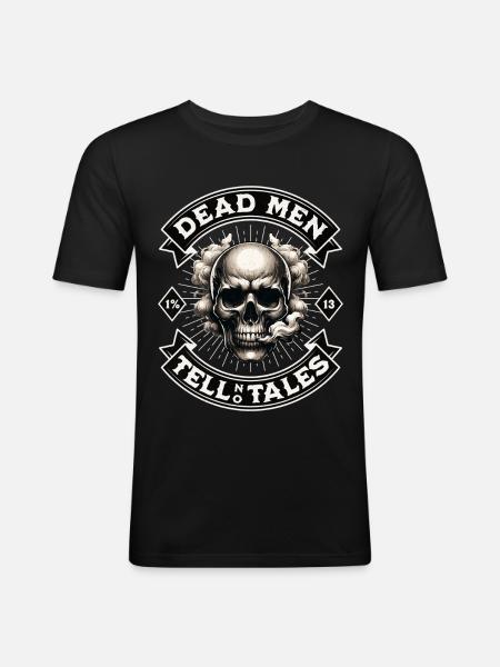 Biker Totenkopf Motorradclub Patch - Männer Slim Fit T-Shirt - Schwarz