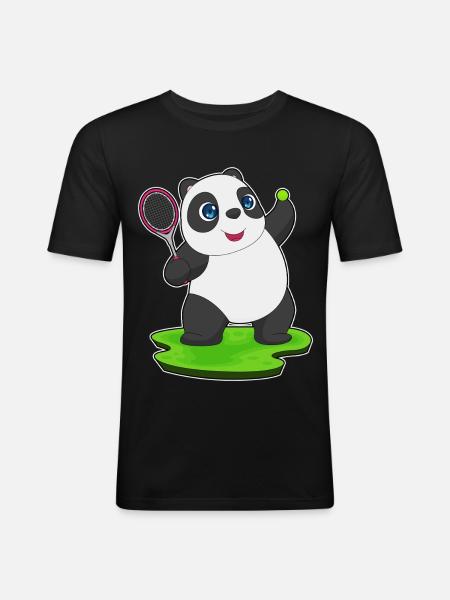 Panda Tennis Racket - Men's Slim Fit T-Shirt - black