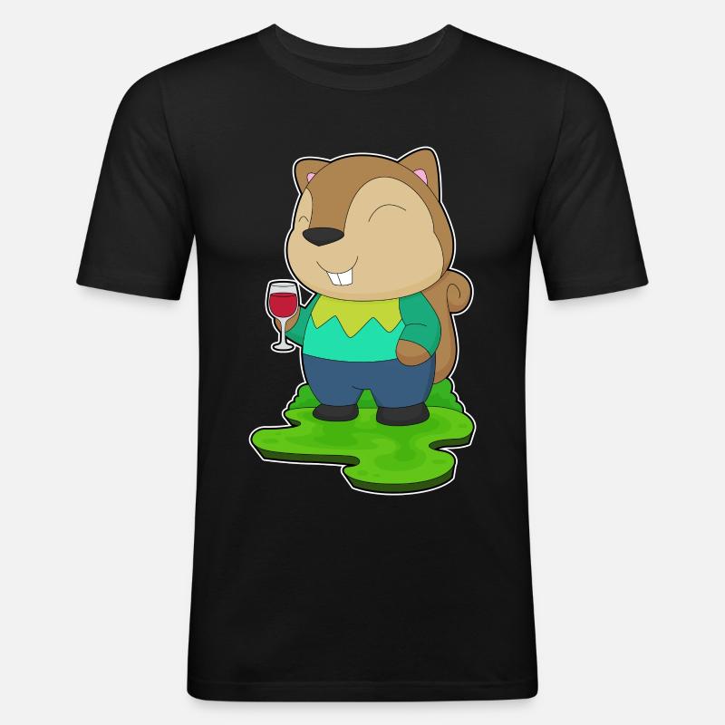 Eichhörnchen Rotwein - Männer Slim Fit T-Shirt - Schwarz