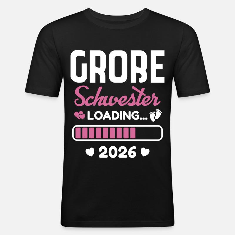 Große Schwester 2026 Loading - Männer Slim Fit T-Shirt - Schwarz