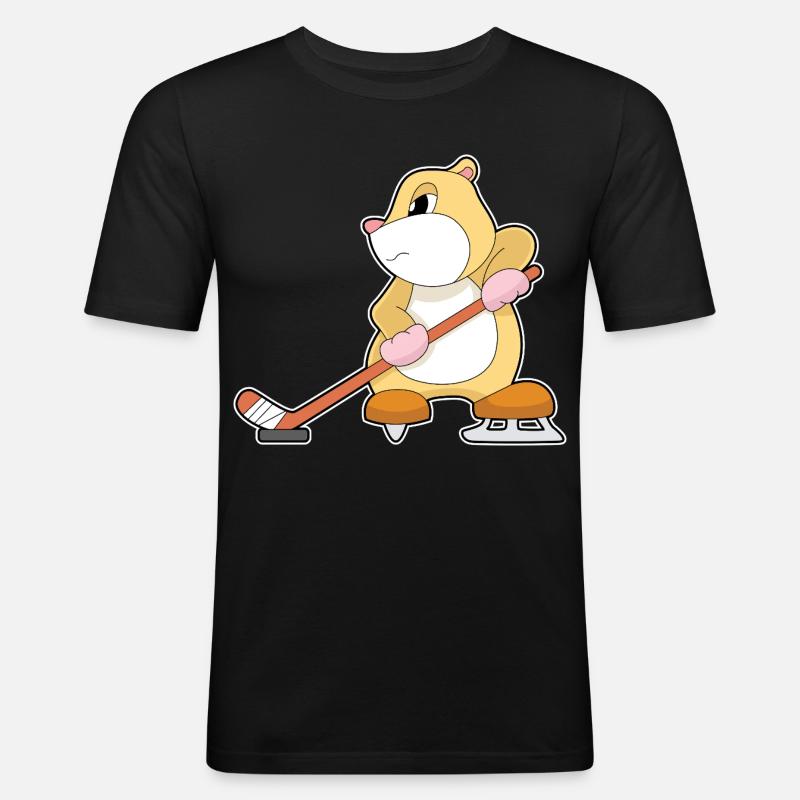 Hamster Eishockey Eishockeyschläger - Männer Slim Fit T-Shirt - Schwarz