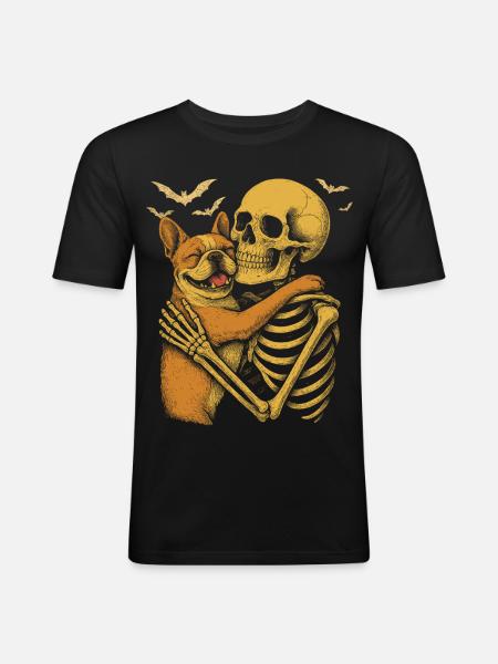 French Bulldog Hug Skeleton - Men's Slim Fit T-Shirt - black