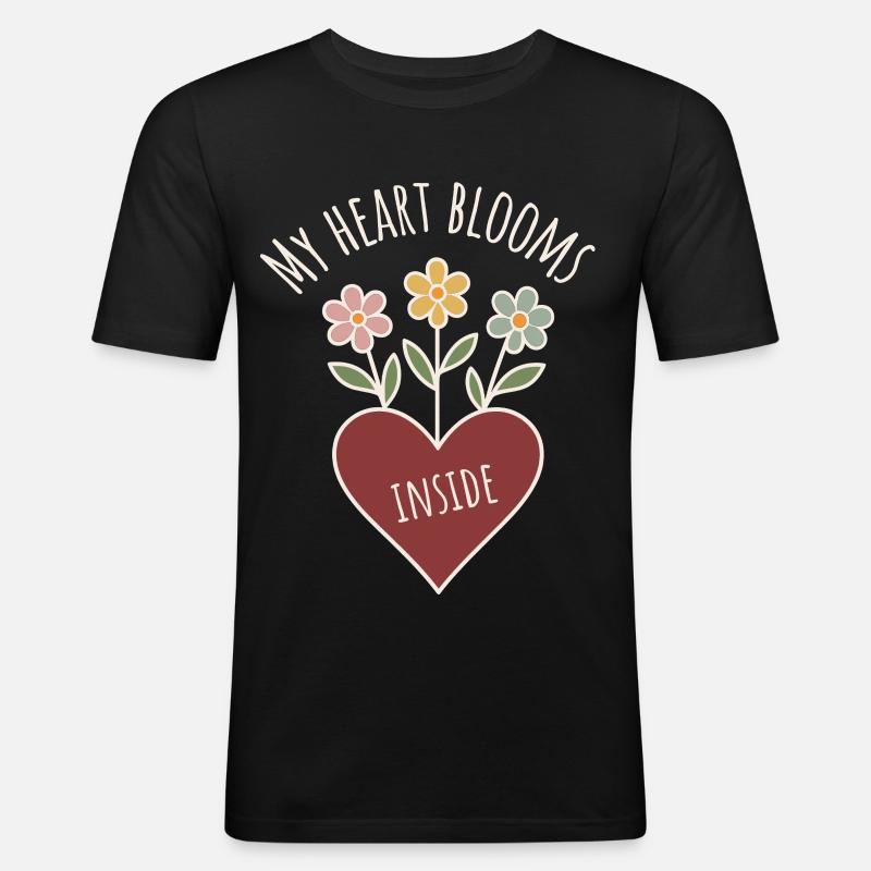 Herzblumen mit Positivspruch - Männer Slim Fit T-Shirt - Schwarz