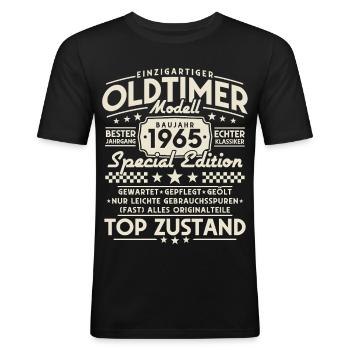 Vintage Oldtimer Modell 1965 Baujahr - Männer Slim Fit T-Shirt - Schwarz - Vorne - Nik (191cm)
